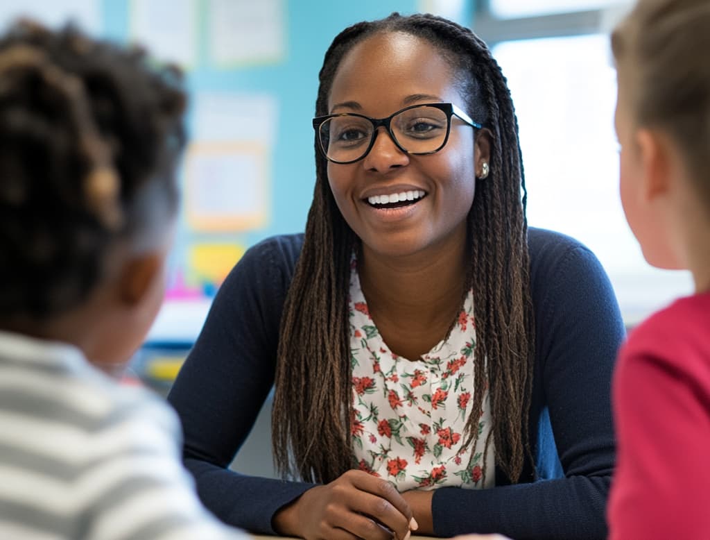 Young woman offers community consultation for a community of people.